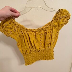 Yellow Eyelet Off-Shoulder Crop Top